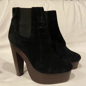 Madison Harding black suede platform booties 7